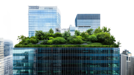 Skyline Oasis: The photo captures the synergy of urban landscape and natural greenery. The glass facade of a building topped with a lush green garden, creating a serene oasis amidst the bustling city.