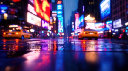 Obraz premium Rainy Night City Street Reflection, Blurred Lights, Advertising, Travel