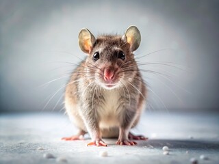 Surreal White Background Photo of a Curious Rat