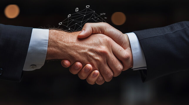 Symbolic handshake between business leaders during trade negotiations with tariff percentages overlay - Powered by Adobe