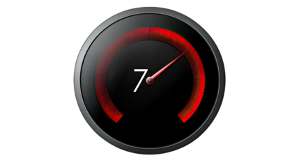 Precision Measurement: A sleek gauge displays a reading of seven, with a bold red indicator set against a deep black backdrop, communicating efficiency and performance.