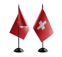 Small national flags of the Switzerland on a white background