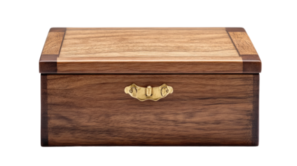 Wooden Box of Treasures: A meticulously crafted wooden box, exuding rustic charm with its rich textures, golden hardware, and contrasting wood grains. A vessel of timeless elegance.
