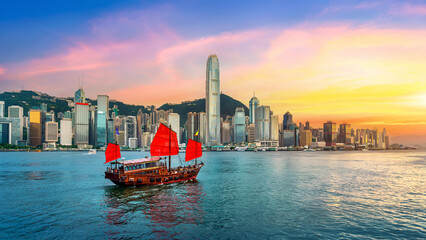 Hong Kong cityscapse at sunset.
