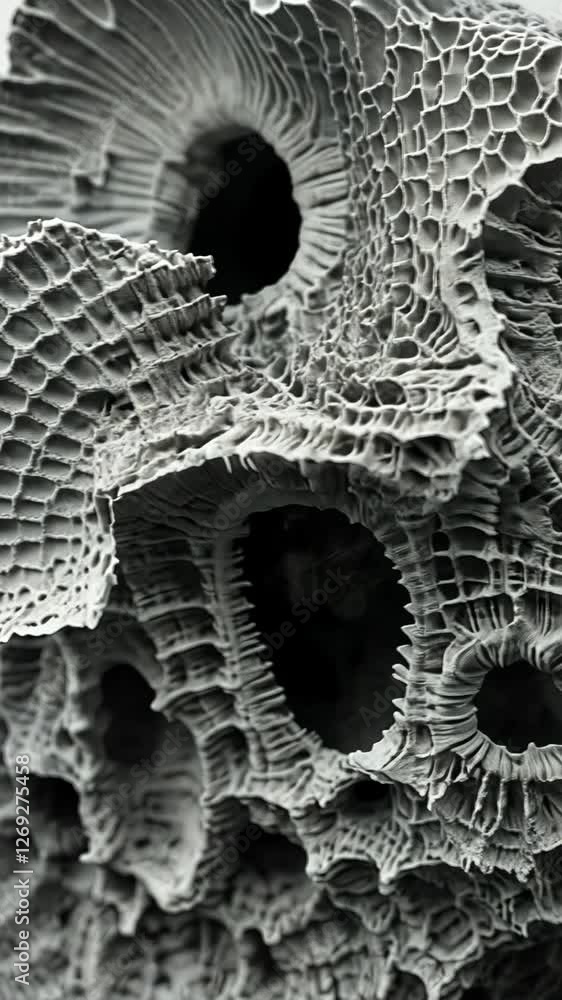 Poster intricate coral structure reveals fascinating textures and patterns under a microscope