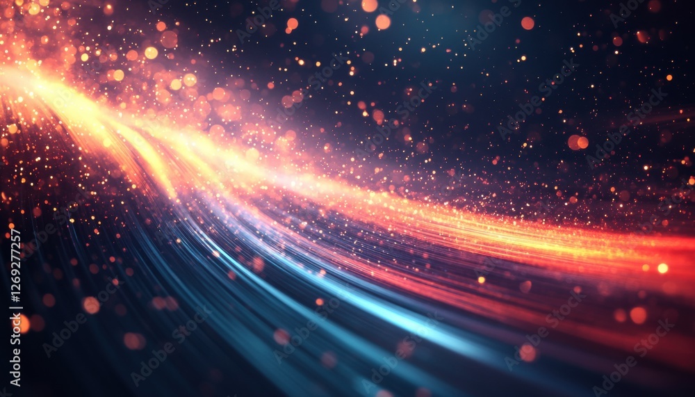 Poster abstract light trails with sparkles creating a mesmerizing digital background.
