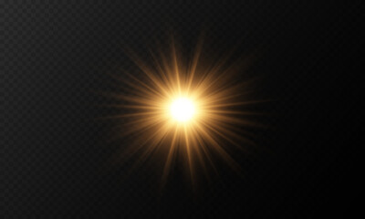 Vector golden light isolated on transparent background . Dawn and sunset light with highlights , flash light , light effect , vector illustration .