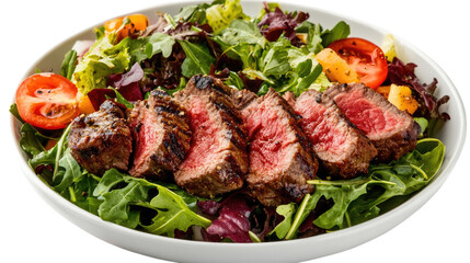 Grilled Steak Salad: A vibrant and appetizing image of a fresh salad topped with perfectly grilled steak slices, showcasing a balanced and delicious meal.