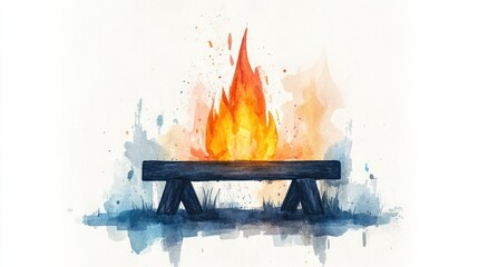 Obraz premium Vibrant Bonfire Watercolor Illustration Capturing Warmth and Energy