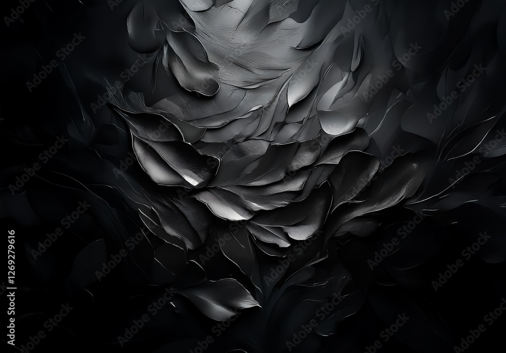 Aufkleber dark abstract surface featuring textured, wavy formations. smooth, dimensional shapes reflect light 