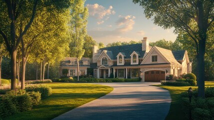 Luxury Suburban Home at Golden Hour
