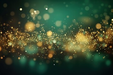 A mesmerizing background of glowing, golden and green particles, creating a magical and dreamy atmosphere.