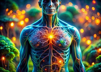 Tilt-Shift Microscopic View: Human Respiratory & Circulatory Systems as Fungi Network