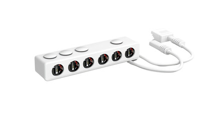 Connectivity Hub: A sleek, white, multi-port electronic device, likely a hub or splitter, designed for audio or video connections.