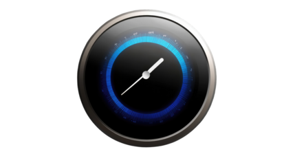 Time's Essence: A sleek, modern dial, its minimalist design emphasizing the crucial role of time, with a vibrant blue aura.