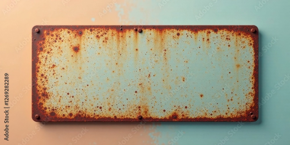 Aufkleber rustic weathered metal plate with textured surface and rivets against a dual-toned background