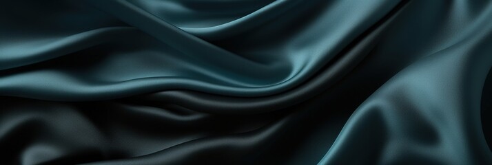 Fototapeta premium A close-up of luxurious, dark teal satin fabric, showcasing its smooth texture and elegant draping.