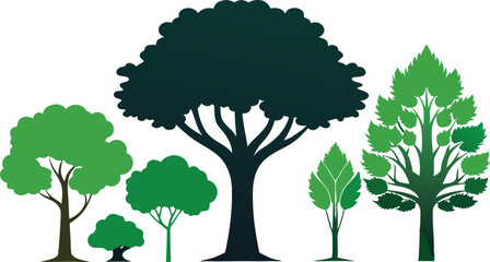 Obraz premium Collection of Green Tree Silhouettes Vector Illustration