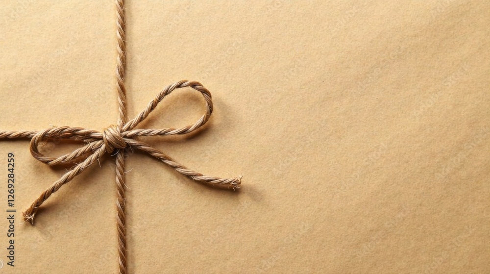 Poster a simple tied twine bow on kraft paper background, perfect for rustic packaging design and various c