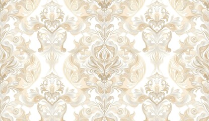 Elegant damask pattern, repeating design, white background, ornate