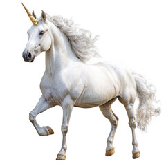 Majestic unicorn with flowing mane, symbolizing beauty and grace. This noble white horse features golden horn, embodying fantasy and elegance