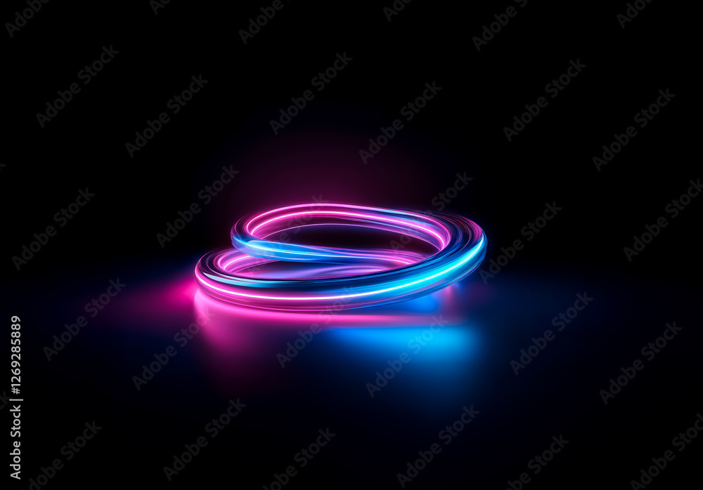 Aufkleber neon light sculpture against a dark background. pink and blue hues glow brightly, creating a modern 