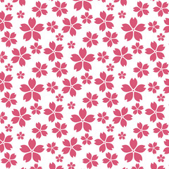 Seamless pattern pink cherry blossoms (sakura) on a clean white background. This delicate and cheerful floral design evokes a sense of springtime, renewal, and Japanese-inspired aesthetics