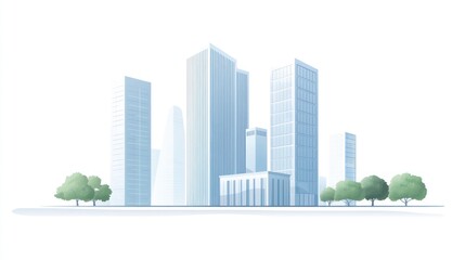Cityscape Modern buildings, trees, clear sky, urban development, website banner