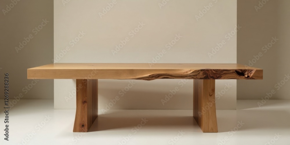 Poster Rustic Live Edge Wooden Table with Minimalist Design and Natural Wood Grain Texture on Simple Supports