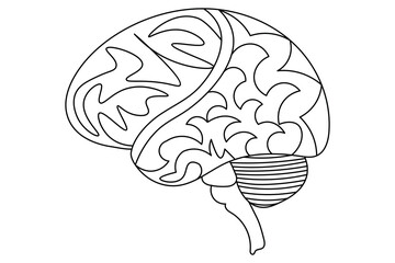 Human brain Continuous single line art of drawing icon and outline vector illustration design
