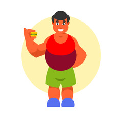 fat man eating burger