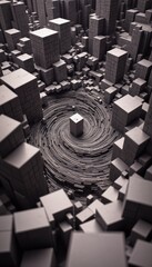 3D Cityscape with Circular Pattern in Center