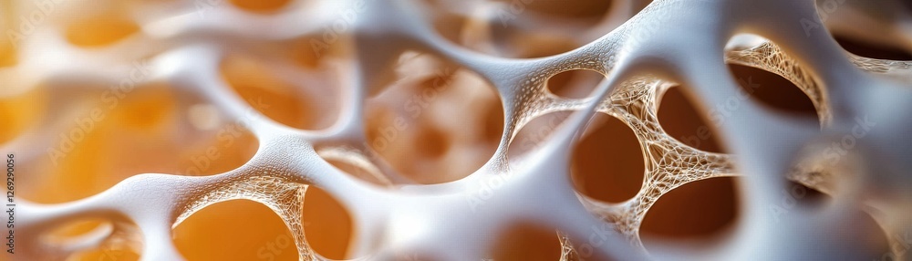 Poster a close-up of intricate, porous structures resembling foam or coral, showcasing a delicate interplay