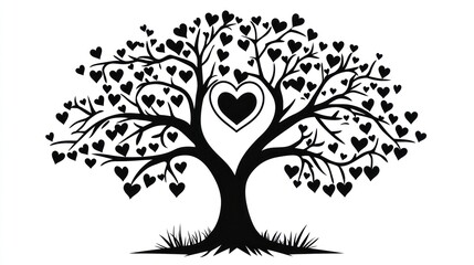 Fototapeta premium Heart tree love family symbol, white background, design art
