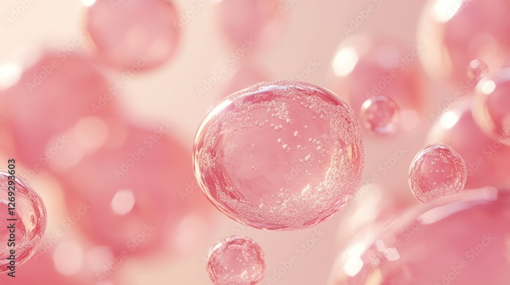 Poster pink bubbles floating in a soft light background