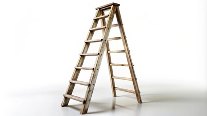 Wooden Stepladder on White Background