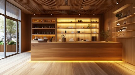 Serene Minimalist Wooden Spa Reception Interior Design