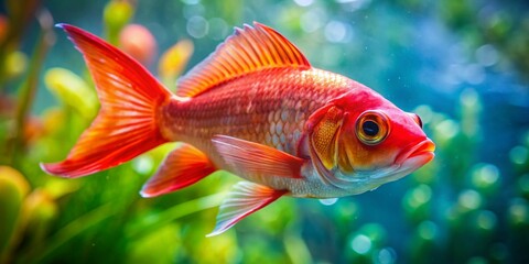 Fototapeta premium Unique Red-Headed Fish in Clear Glass Aquarium Tank - Stock Photo