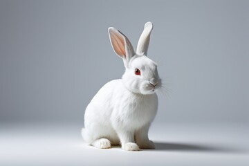 Fototapeta premium there is a white rabbit with a red eye sitting on a white surface
