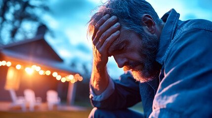 Obraz premium Depressed Man Outdoors at Night