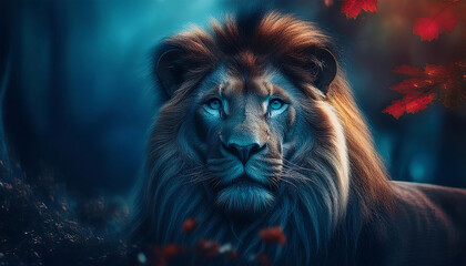 Naklejka premium lion in the big forest