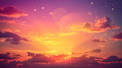 Fototapeta premium Magical sunset sky, stars, cloudscape, dreamy background, ideal for fantasy
