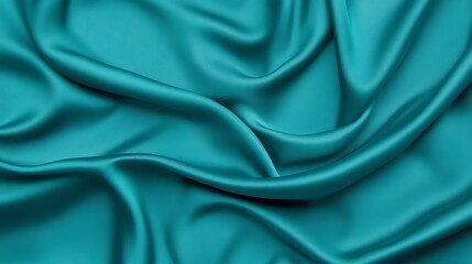 Fototapeta premium Luxurious teal silk fabric with soft folds and drapes.