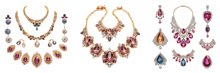 Set of Close-up of a Silver Alloy Jewelry Set – A high-resolution image showcasing an elegant silver alloy necklace on transparent png background. Ai generated