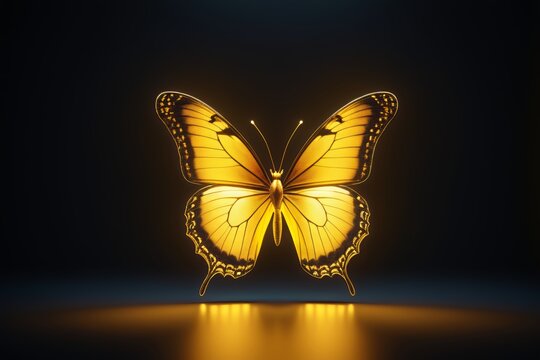 yellow butterfly with black wings on a dark background