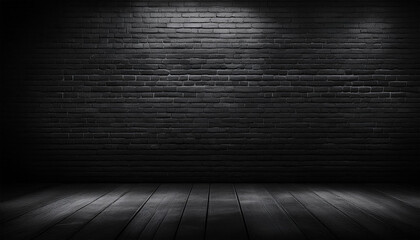 empty space of studio dark room black brick wall grunge texture background with light shading