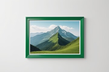 there is a picture of a mountain with a green frame