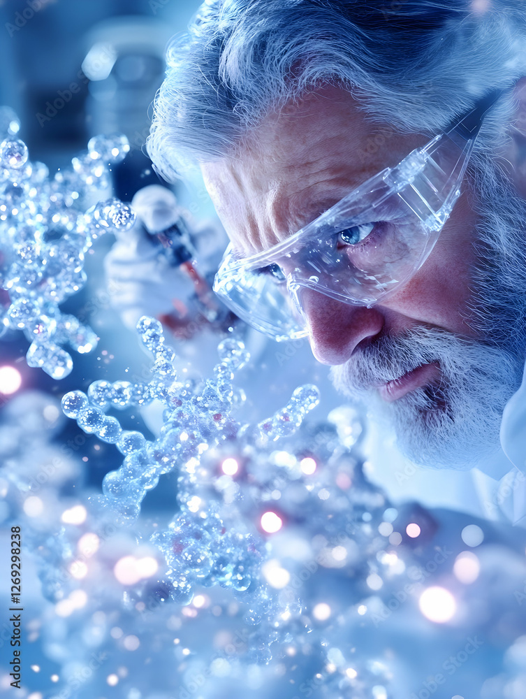 Aufkleber focused scientist observing molecular structures in lab