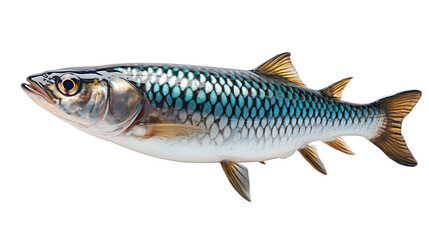 Fototapeta premium Blue and Silver Fish Closeup Detailed Scales, Aquatic Wildlife for Nature Themes, isolated on transparent background.