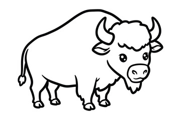 Cute Buffalo  line art silhouette vector illustration.